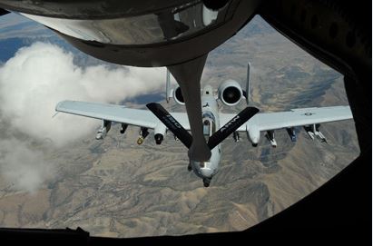 An image of an A-10 being refueled representing the 355th Fighter Group.